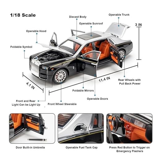 1:18 Scale Luxury Die-Cast Car Model with Opening Doors, Detailed Interior, Metal Body Collectible Toy Car for Kids & Collectors