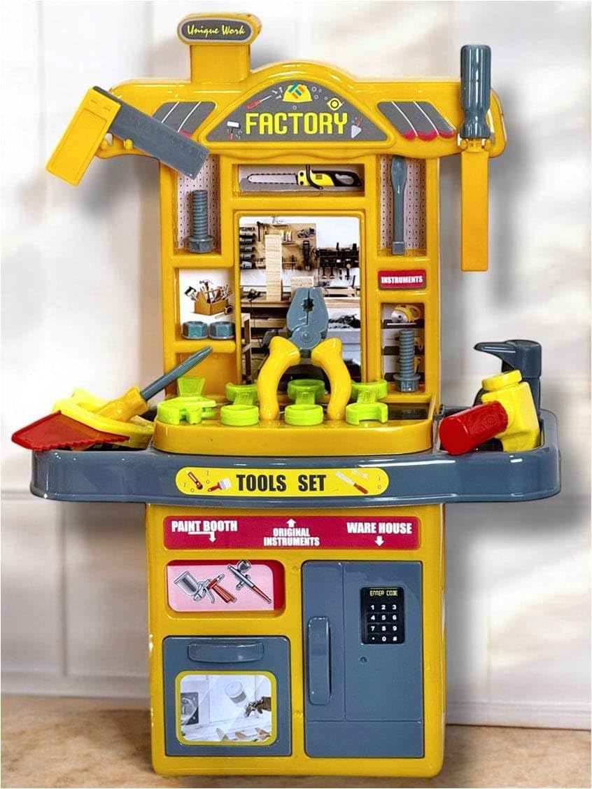 Kids Tool Set Workshop Playhouse Toy with Accessories | DIY Construction Tool Kit | Pretend Play Factory Workshop for Boys & Girls