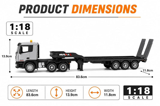 Huina 1318 9 Channel RC Truck with Trailer, 2.4GHz Remote Control, Lights & Sound, Full Function Toy Truck for Kids