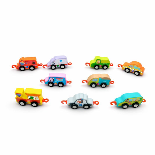 9-Piece Wooden Magnetic Toy Cars and Vehicles Set for Toddlers | Montessori Educational Number & Animal Matching Train Set | Preschool Learning Pull-Along Toy Vehicles for Boys and Girls Ages 2+