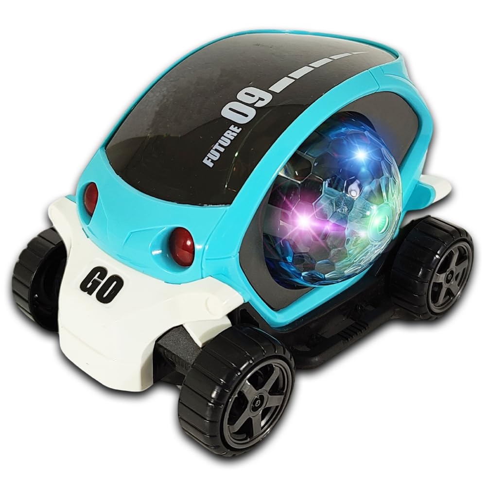 360° Rotating Bump & Go Toy Car with Colorful LED Lights and Transparent Gear Ball | Musical Action Car for Kids Boys & Girls