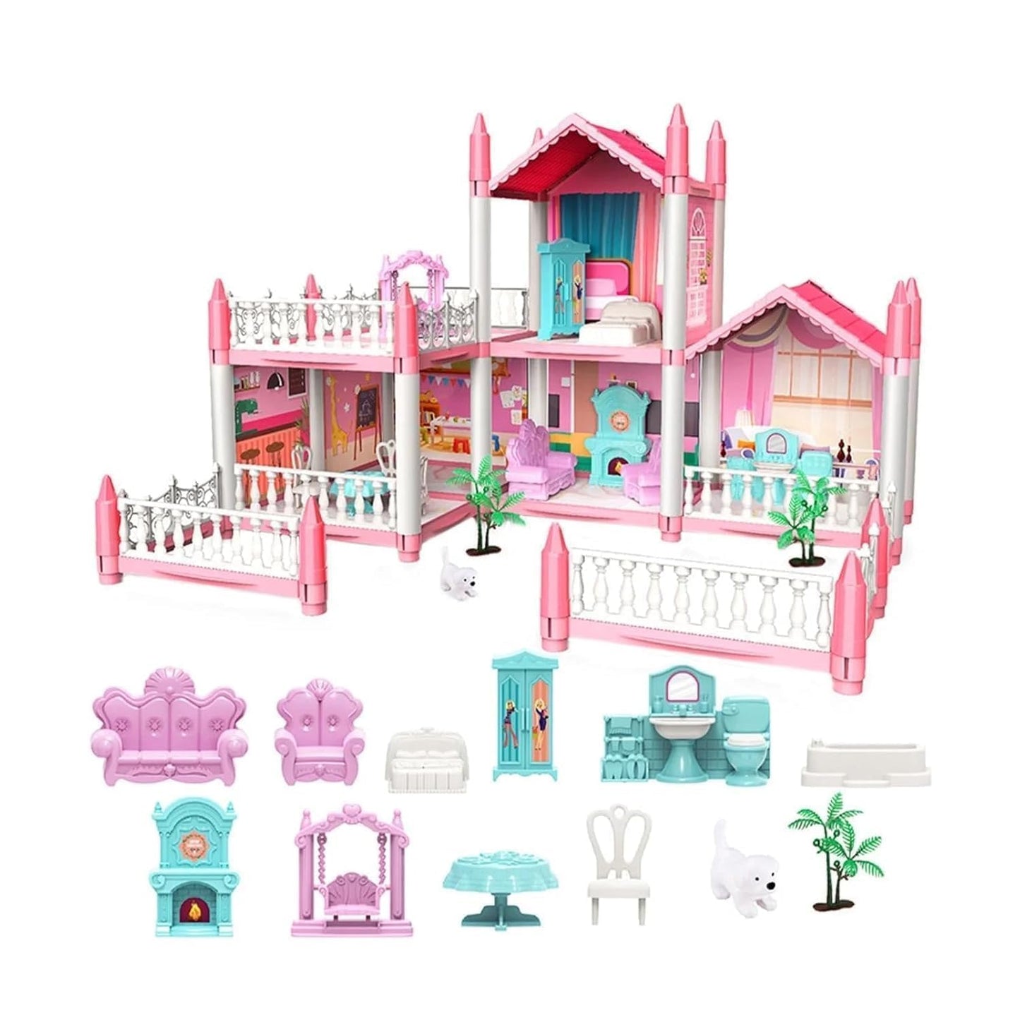 Kids Dream Princess Doll House Play Set with Furniture Accessories, Multi-Room Mansion Toy House for Girls, Educational Pretend Play Toy, Ages 3+ Years