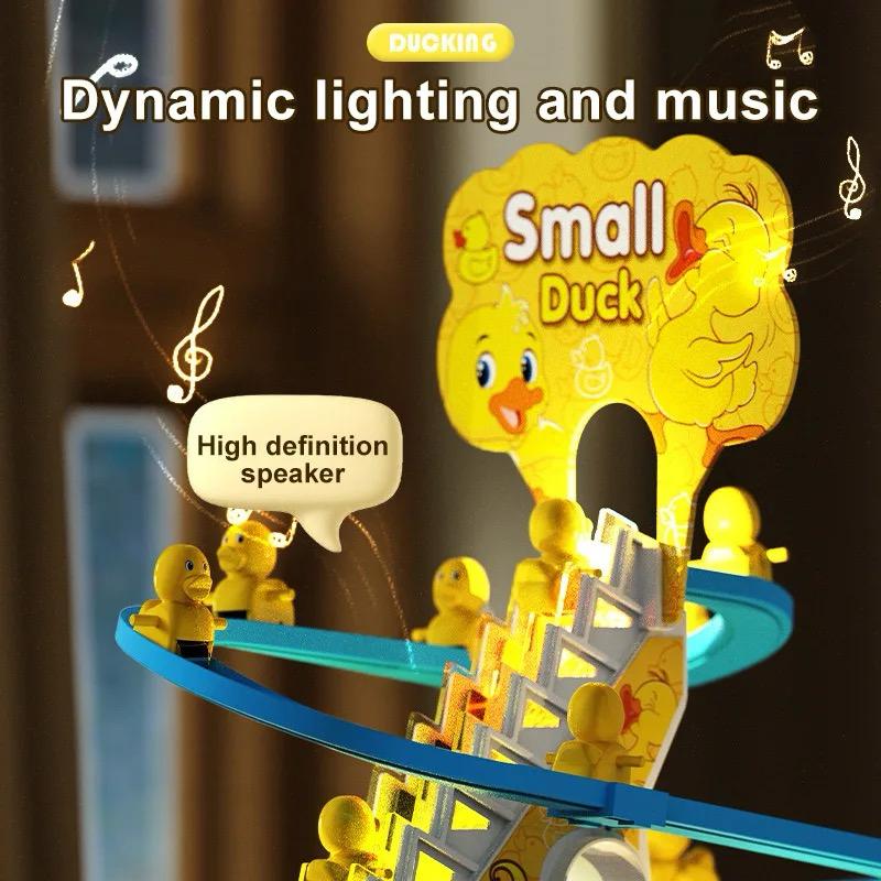Little Cute Duck Track Park Automatic Climbing Duck Toy with Music & LED Lights | Battery Operated Duck Stair Climbing Track Toy for Kids