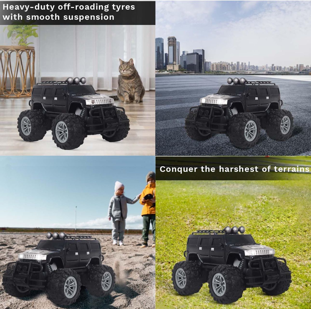 Off Roader Rechargeable Remote Control Car | 2.4GHz High-Speed RC Monster Truck with 4 LED Headlight Modes | All-Terrain SUV Toy Car with Type-C Charging & Smooth Suspension for Kids Boys & Girls And Adult (Hobby Grade)