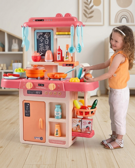 Little Chef's Smart Kitchen: 42-Piece Pretend Play Kitchen Set with Real Steam, Sound, and Water Functions