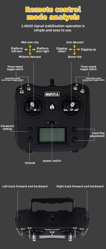 HUINA 1:14 Scale RC Excavator, 2.4G 32-Channel Wireless Remote Control Construction Toy with 680° Rotation & 5 Attachments