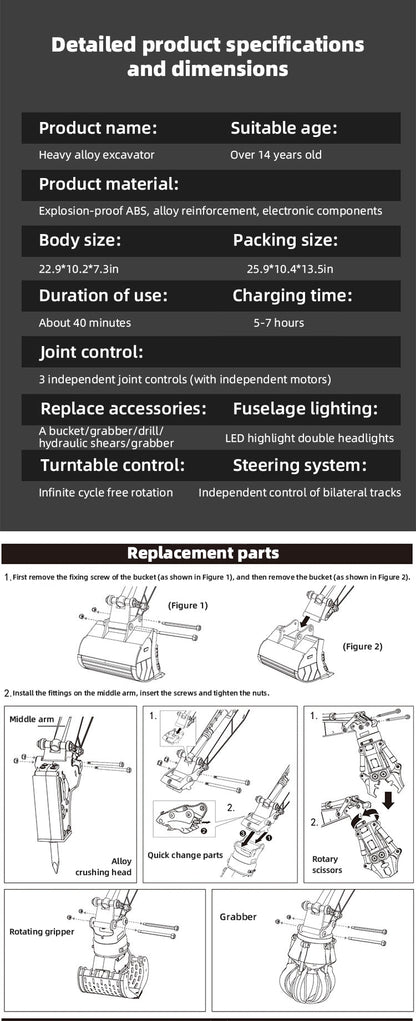 HUINA 1:14 Scale RC Excavator, 2.4G 32-Channel Wireless Remote Control Construction Toy with 680° Rotation & 5 Attachments