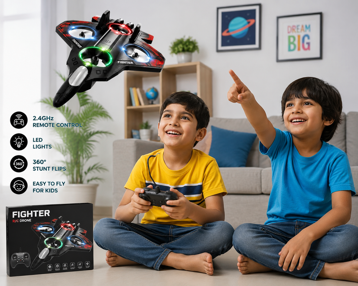 FLYMATE Foam Fighter Plane Toy with Dual Battery | Rechargeable Flying Glider Airplane for Kids | Hand Launch Foam Aircraft with LED Lights | Outdoor Indoor Fun Toy for Boys & Girls