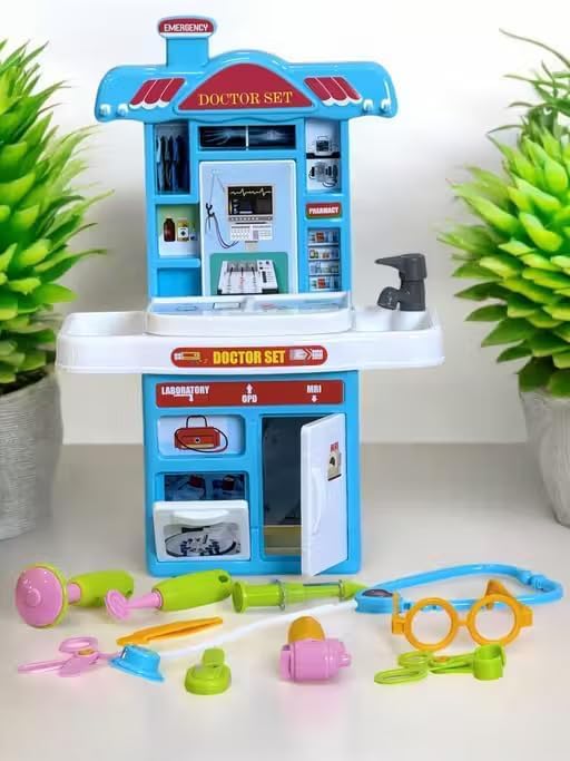 Kids Doctor Set Medical Clinic Playset with Stethoscope, Glasses, Medical Tools & Storage Cabinet | Educational Pretend Play Toy for Boys & Girls