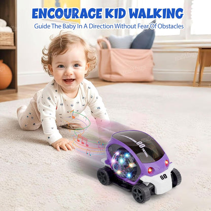 360° Rotating Bump & Go Toy Car with Colorful LED Lights and Transparent Gear Ball | Musical Action Car for Kids Boys & Girls