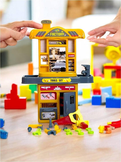 Kids Tool Set Workshop Playhouse Toy with Accessories | DIY Construction Tool Kit | Pretend Play Factory Workshop for Boys & Girls