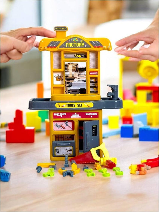 Kids Tool Set Workshop Playhouse Toy with Accessories | DIY Construction Tool Kit | Pretend Play Factory Workshop for Boys & Girls
