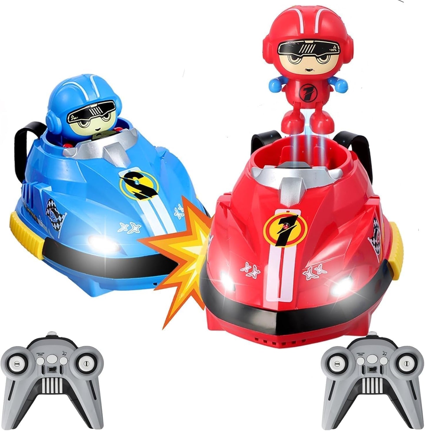 2 Player RC Bumper Cars for Kids, Rechargeable Remote Control Battle Bumper Car Set with Ejecting Drivers, 2.4GHz Wireless, 360° Spin, Lights & Sounds, USB Charging Toy Gift for Boys & Girls 3+ Years