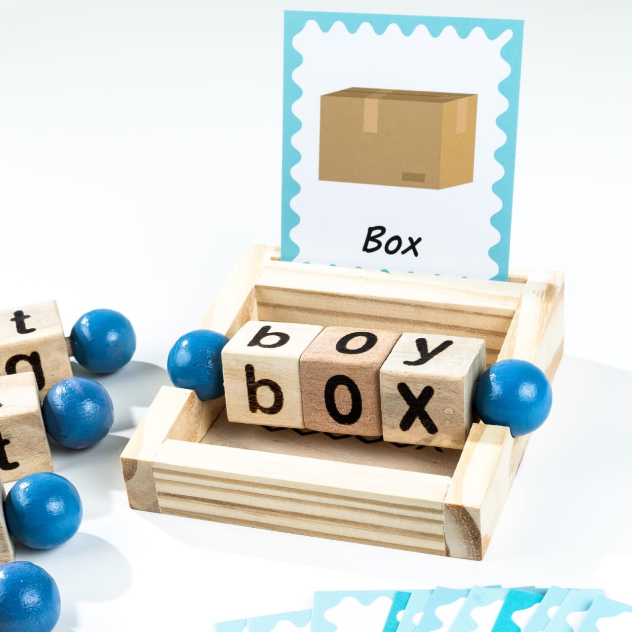 Wooden CVC Reading Blocks and Flashcards Set - Montessori Short Vowel Spelling Toy - Phonics Word Builder and Matching Game for Toddlers, Preschoolers, & Kindergarteners
