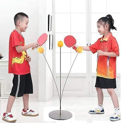 Table Tennis Rebound Trainer Set with 2 Paddles, 2 Balls & Adjustable Elastic Pole | Indoor Outdoor Ping Pong Practice Training Toy for Kids & Beginners