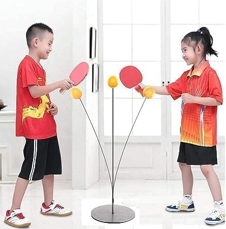 Table Tennis Rebound Trainer Set with 2 Paddles, 2 Balls & Adjustable Elastic Pole | Indoor Outdoor Ping Pong Practice Training Toy for Kids & Beginners