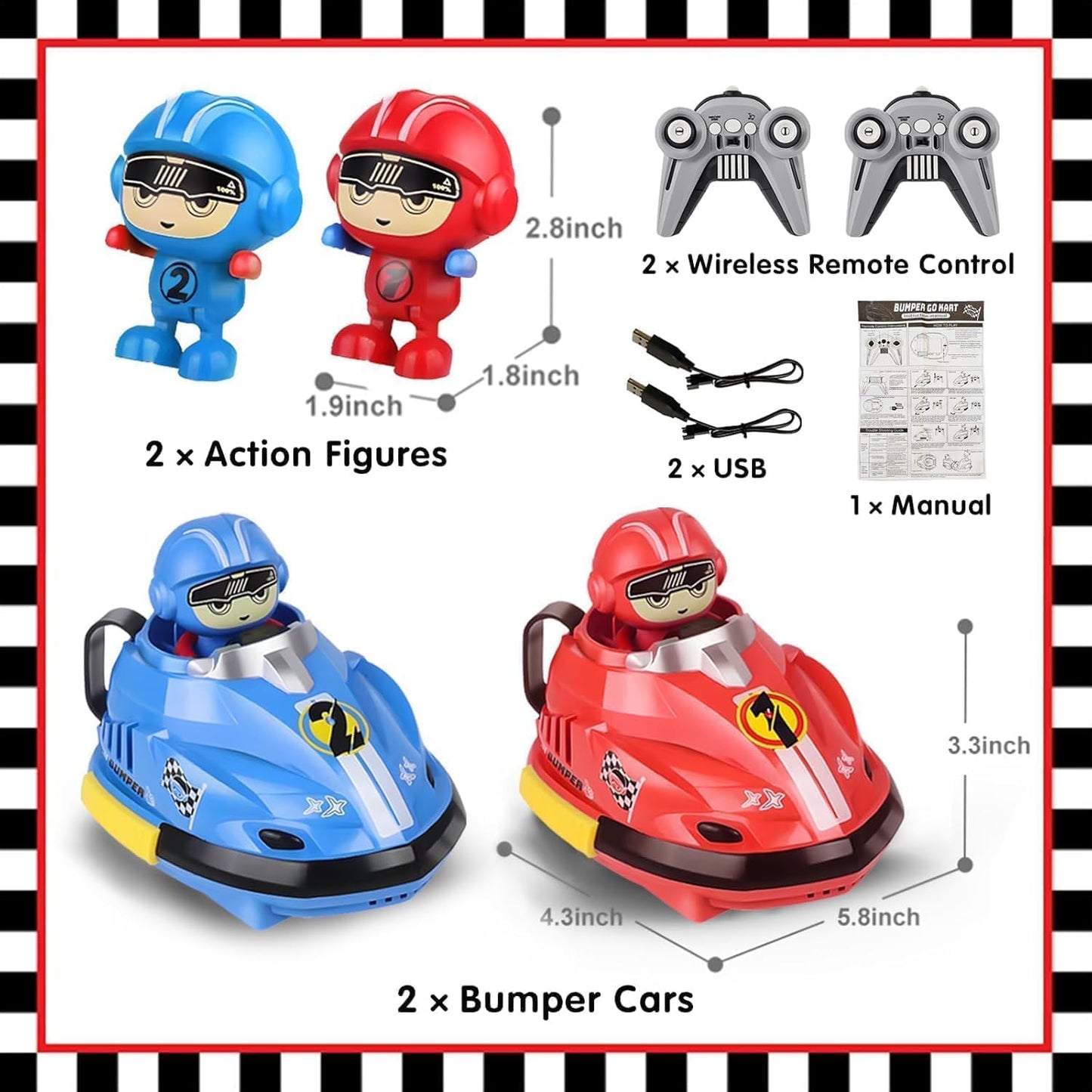 2 Player RC Bumper Cars for Kids, Rechargeable Remote Control Battle Bumper Car Set with Ejecting Drivers, 2.4GHz Wireless, 360° Spin, Lights & Sounds, USB Charging Toy Gift for Boys & Girls 3+ Years