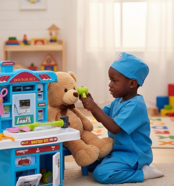 Kids Doctor Set Medical Clinic Playset with Stethoscope, Glasses, Medical Tools & Storage Cabinet | Educational Pretend Play Toy for Boys & Girls