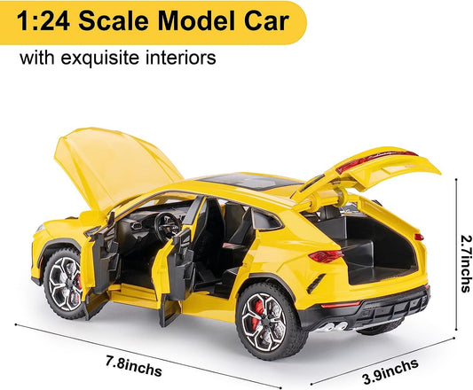 1:24 Scale Die Cast SUV Model Car with Opening Doors, Hood & Trunk, Pull Back Action, Metal Body Collectible Toy Car for Kids & Collectors