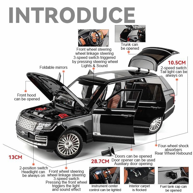 1:18 Scale Die Cast Range Rover SUV Model Car with Openable Doors, Detailed Interior, Metal Body Collectible Toy Car for Kids & Collectors