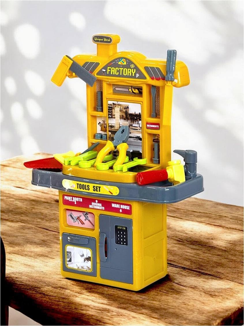 Kids Tool Set Workshop Playhouse Toy with Accessories | DIY Construction Tool Kit | Pretend Play Factory Workshop for Boys & Girls