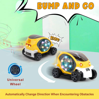 360° Rotating Bump & Go Toy Car with Colorful LED Lights and Transparent Gear Ball | Musical Action Car for Kids Boys & Girls