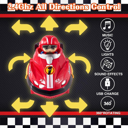 2 Player RC Bumper Cars for Kids, Rechargeable Remote Control Battle Bumper Car Set with Ejecting Drivers, 2.4GHz Wireless, 360° Spin, Lights & Sounds, USB Charging Toy Gift for Boys & Girls 3+ Years