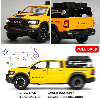 1:32 Scale Die Cast Pickup Truck Model Car with Opening Doors, Pull Back Action, Sound & Light, Metal Body Off-Road Collectible Toy for Kids & Adults