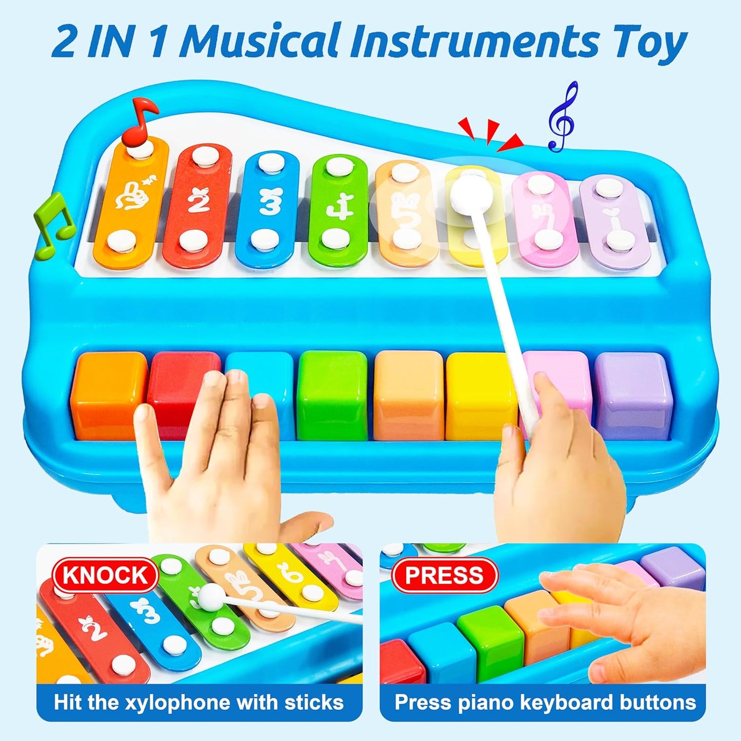 2-in-1 Kids Xylophone Piano Musical Toy with Mallets | Colorful Educational Music Instrument for Toddlers & Preschool Children | Early Learning Sound & Motor Skills Development Toy