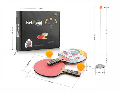 Table Tennis Rebound Trainer Set with 2 Paddles, 2 Balls & Adjustable Elastic Pole | Indoor Outdoor Ping Pong Practice Training Toy for Kids & Beginners