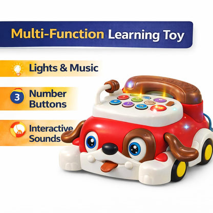 Kids Puppy Push Phone Toy with Lights & Sounds | Pull Along Learning Toy for Toddlers | Interactive Educational Musical Phone Car | Early Development Toy for Boys & Girls 12+ Months