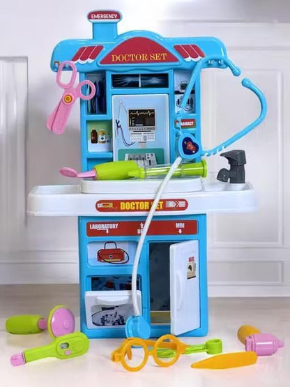 Kids Doctor Set Medical Clinic Playset with Stethoscope, Glasses, Medical Tools & Storage Cabinet | Educational Pretend Play Toy for Boys & Girls