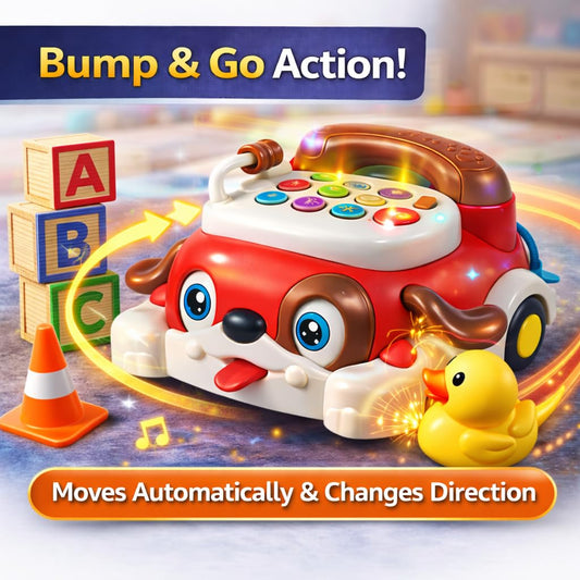 Kids Puppy Push Phone Toy with Lights & Sounds | Pull Along Learning Toy for Toddlers | Interactive Educational Musical Phone Car | Early Development Toy for Boys & Girls 12+ Months