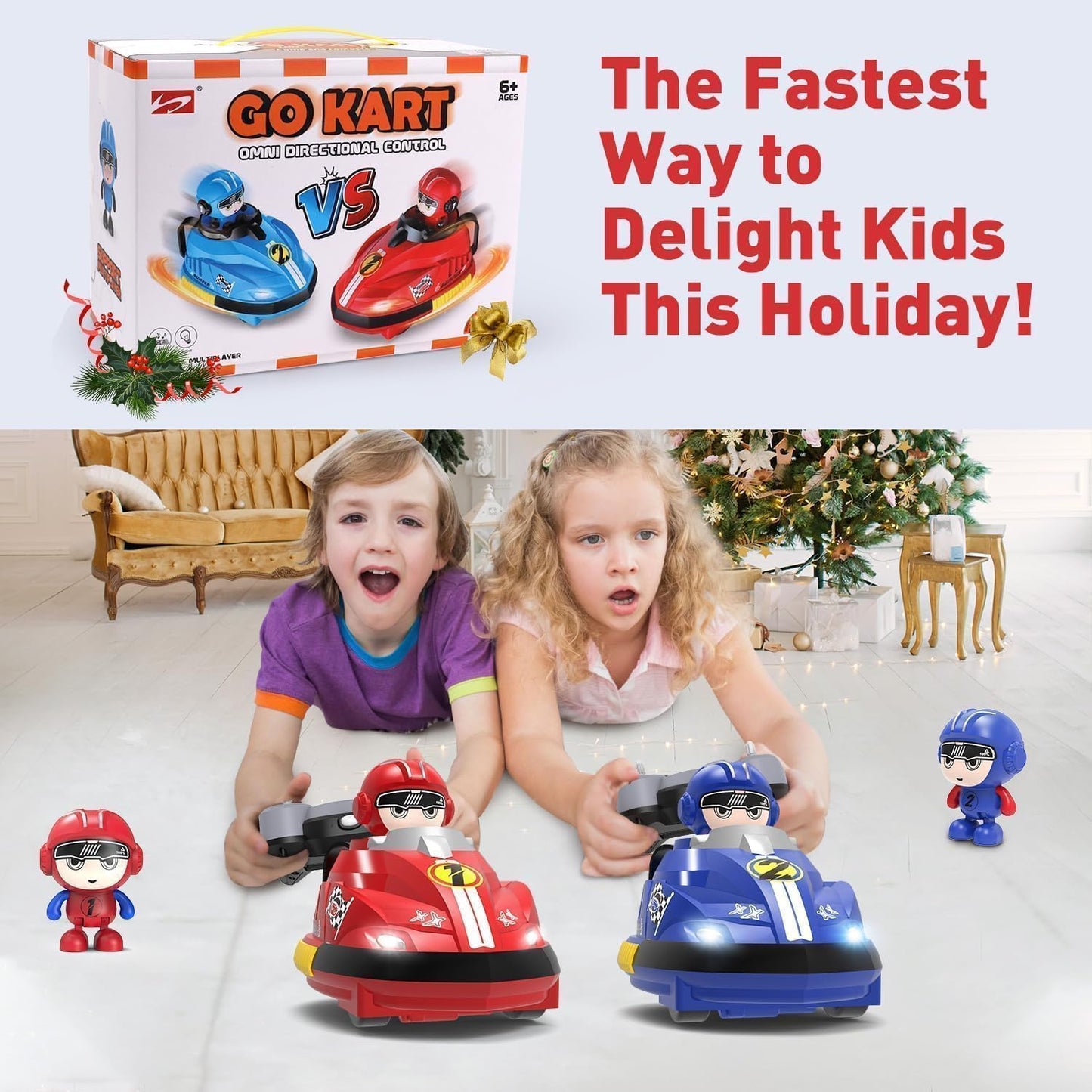 2 Player RC Bumper Cars for Kids, Rechargeable Remote Control Battle Bumper Car Set with Ejecting Drivers, 2.4GHz Wireless, 360° Spin, Lights & Sounds, USB Charging Toy Gift for Boys & Girls 3+ Years