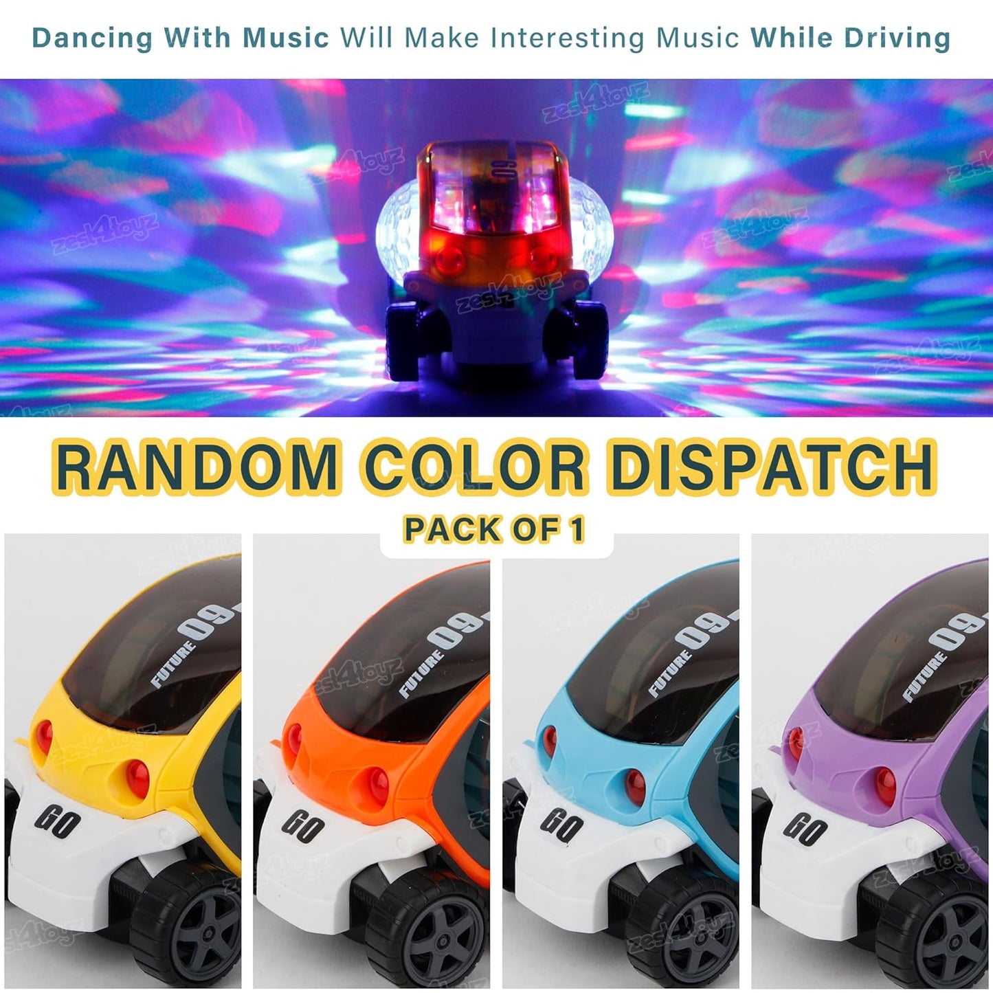 360° Rotating Bump & Go Toy Car with Colorful LED Lights and Transparent Gear Ball | Musical Action Car for Kids Boys & Girls