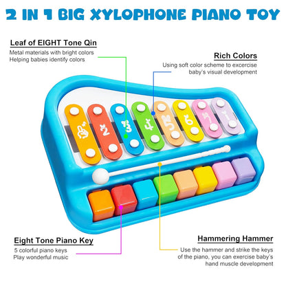 2-in-1 Kids Xylophone Piano Musical Toy with Mallets | Colorful Educational Music Instrument for Toddlers & Preschool Children | Early Learning Sound & Motor Skills Development Toy