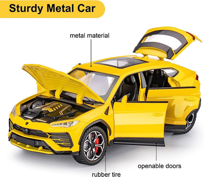 1:24 Scale Die Cast SUV Model Car with Opening Doors, Hood & Trunk, Pull Back Action, Metal Body Collectible Toy Car for Kids & Collectors