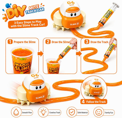 DIY Slime Track Car for Kids, Creative Slime Drawing Track Toy with Squeeze Syringe, Automatic Track Following Car, Fun Educational STEM Activity Toy for Boys & Girls