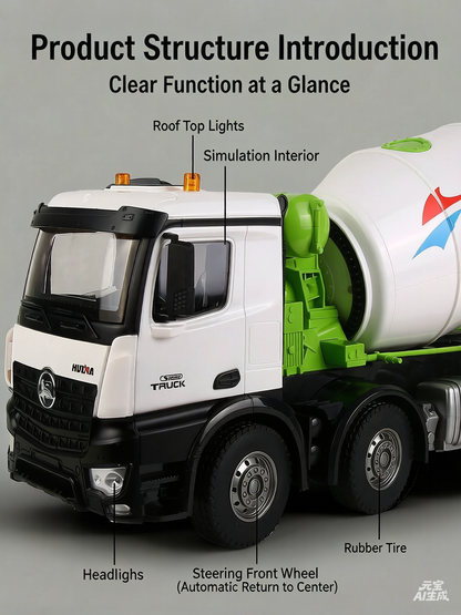 HUINA 1537 RC Cement Mixer Truck 1:14 Scale | 12 Channel Alloy RC Vehicle