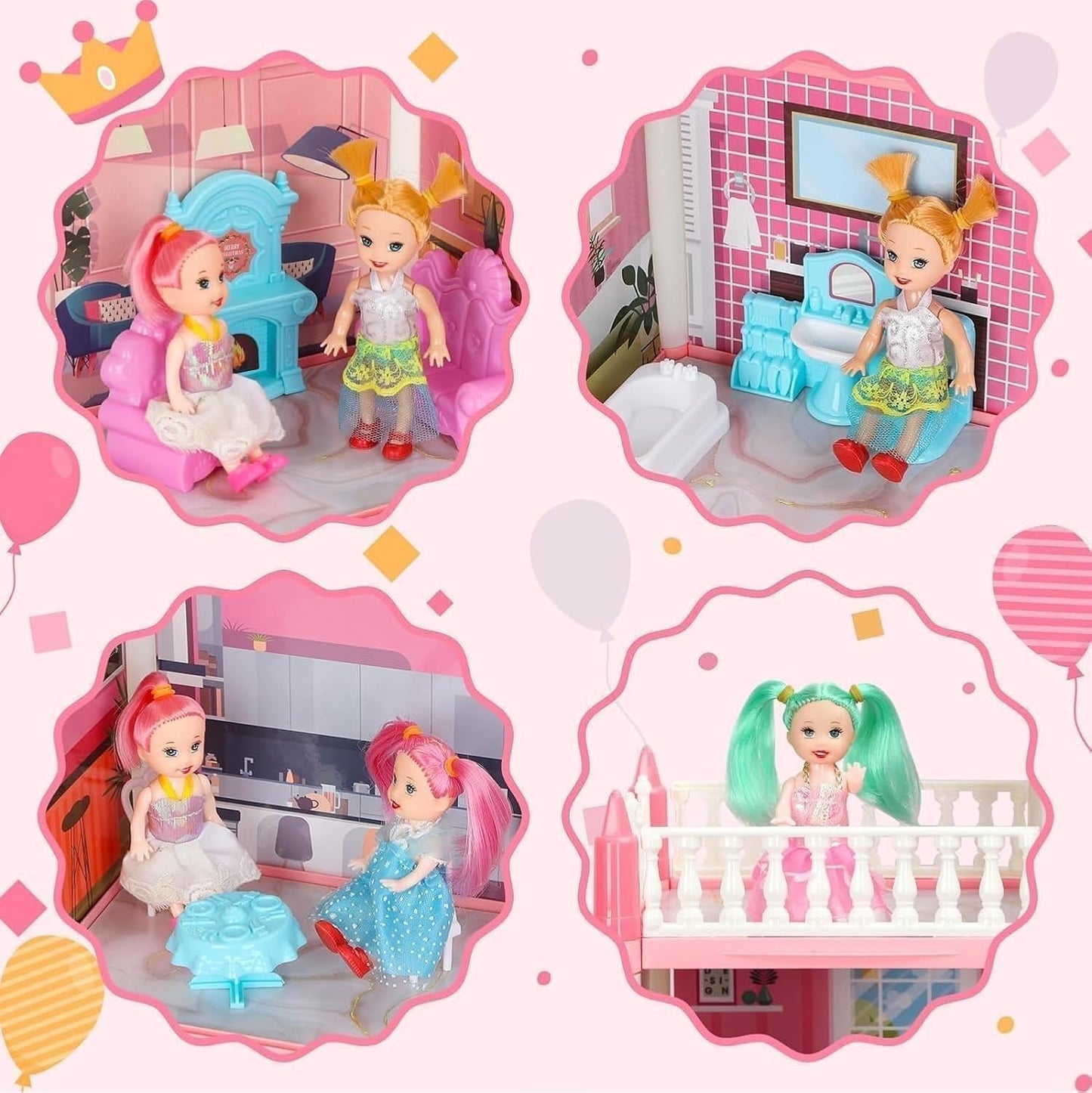 Kids Dream Princess Doll House Play Set with Furniture Accessories, Multi-Room Mansion Toy House for Girls, Educational Pretend Play Toy, Ages 3+ Years