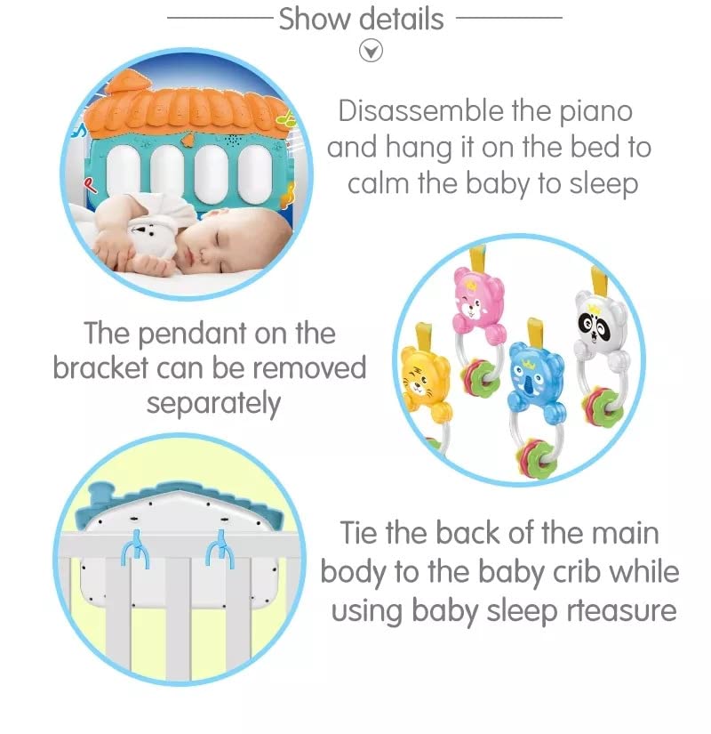 Baby Musical Activity Play Gym Mat with Hanging Toys, Piano Keyboard, Colorful Play Mat, Sensory Development, Tummy Time & Early Learning Activity Center for Infants and Newborn Babies