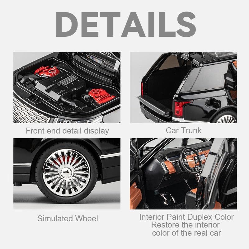 1:18 Scale Die Cast Range Rover SUV Model Car with Openable Doors, Detailed Interior, Metal Body Collectible Toy Car for Kids & Collectors