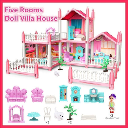Kids Dream Princess Doll House Play Set with Furniture Accessories, Multi-Room Mansion Toy House for Girls, Educational Pretend Play Toy, Ages 3+ Years