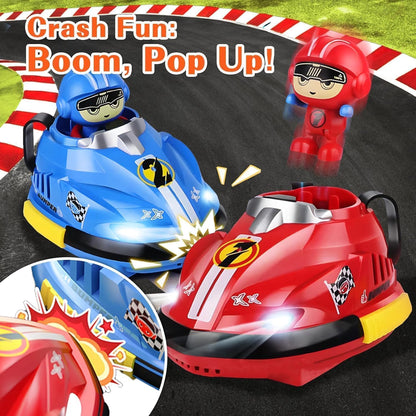 2 Player RC Bumper Cars for Kids, Rechargeable Remote Control Battle Bumper Car Set with Ejecting Drivers, 2.4GHz Wireless, 360° Spin, Lights & Sounds, USB Charging Toy Gift for Boys & Girls 3+ Years