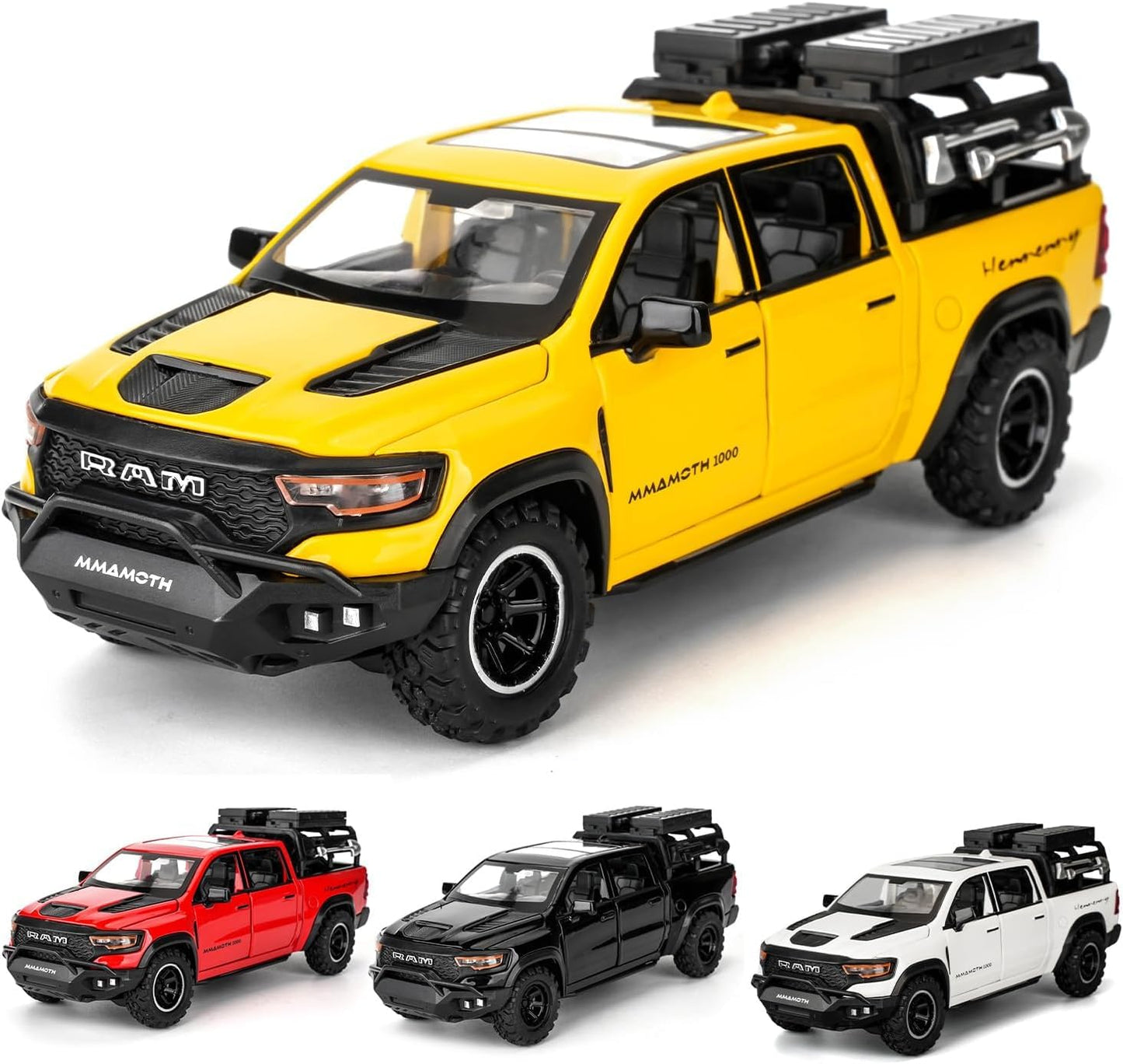 1:32 Scale Die Cast Pickup Truck Model Car with Opening Doors, Pull Back Action, Sound & Light, Metal Body Off-Road Collectible Toy for Kids & Adults