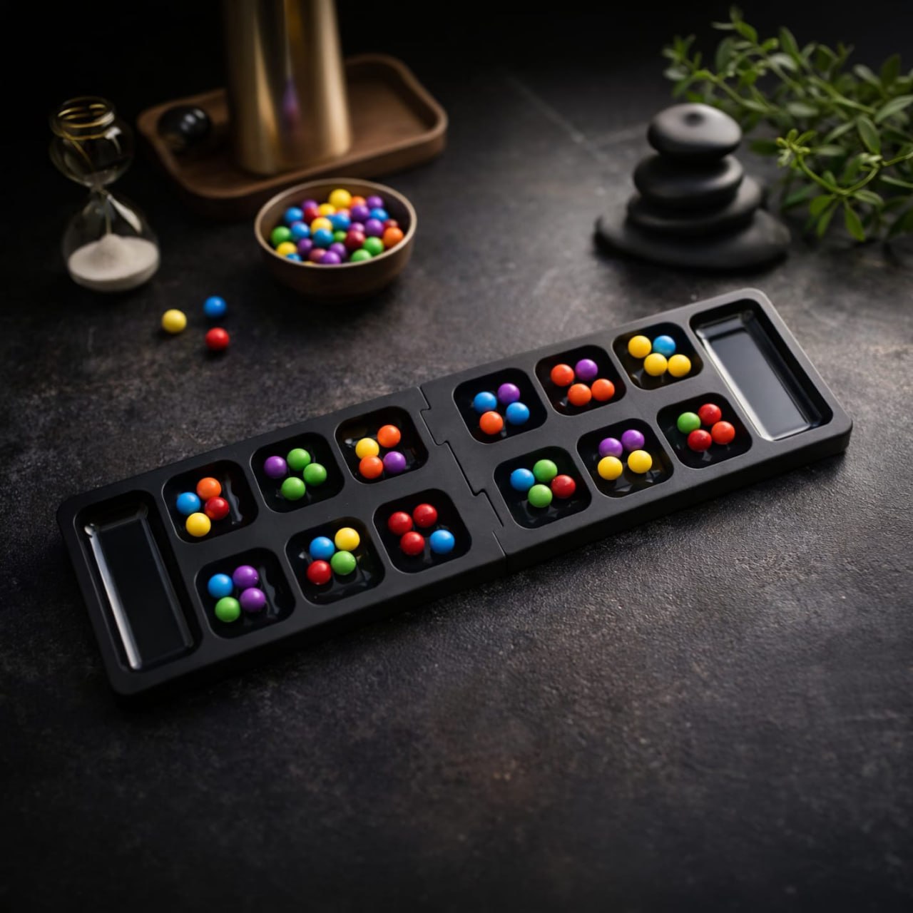 Mancala Board Game for Kids & Adults | Foldable Travel Strategy Game | 2 Player Family Educational Toy | Portable Puzzle Board Game with Colorful Stones