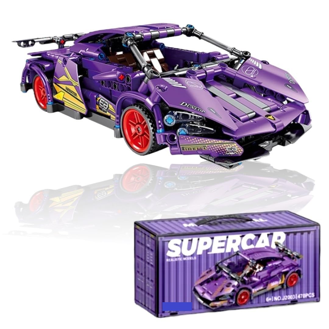 470 PCS Pull Back Racing Sports Car Building Blocks Set for Kids, DIY Model Car Construction Toy, STEM Educational Brick Set, Pull Back Action Vehicle Toy for Boys & Girls Age 6+