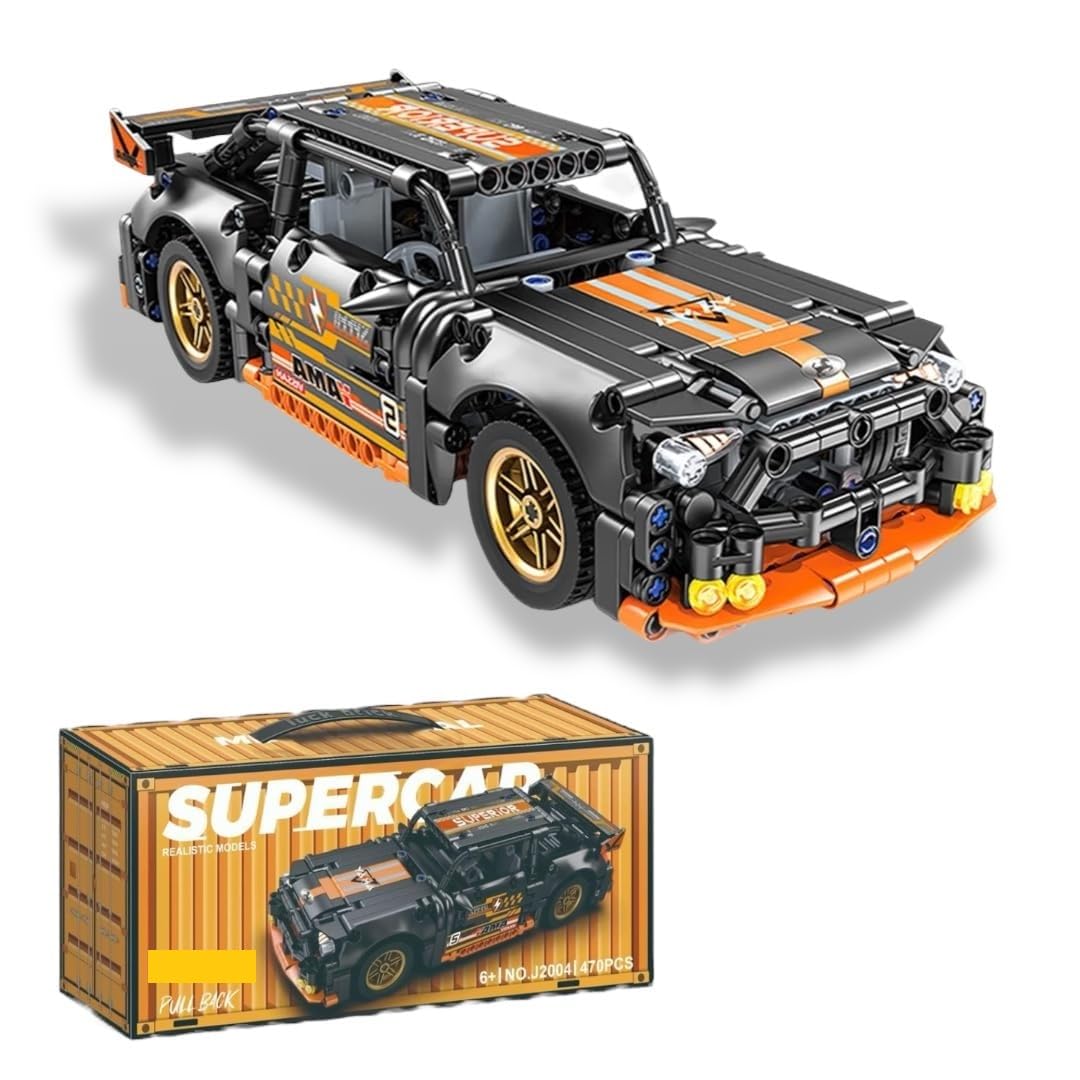 470 PCS Pull Back Racing Sports Car Building Blocks Set for Kids, DIY Model Car Construction Toy, STEM Educational Brick Set, Pull Back Action Vehicle Toy for Boys & Girls Age 6+