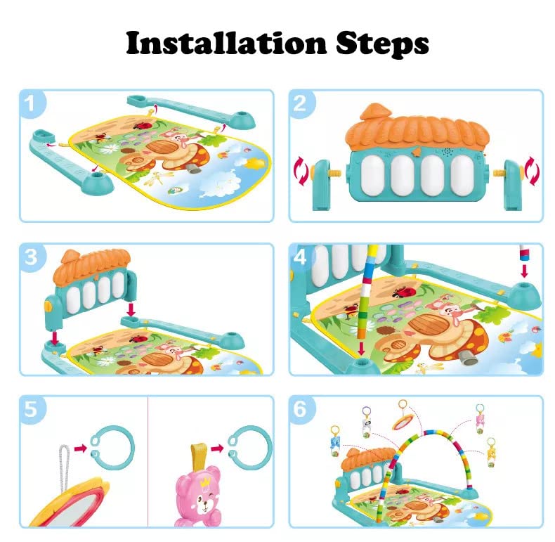Baby Musical Activity Play Gym Mat with Hanging Toys, Piano Keyboard, Colorful Play Mat, Sensory Development, Tummy Time & Early Learning Activity Center for Infants and Newborn Babies