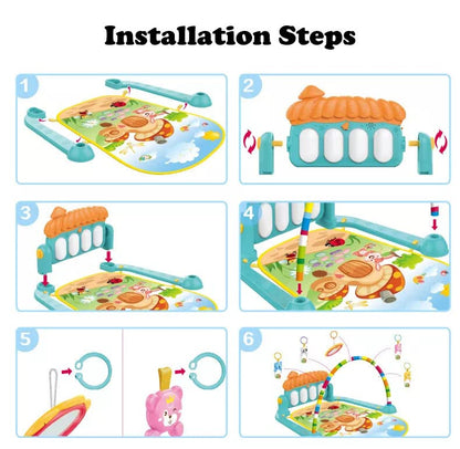 Baby Musical Activity Play Gym Mat with Hanging Toys, Piano Keyboard, Colorful Play Mat, Sensory Development, Tummy Time & Early Learning Activity Center for Infants and Newborn Babies